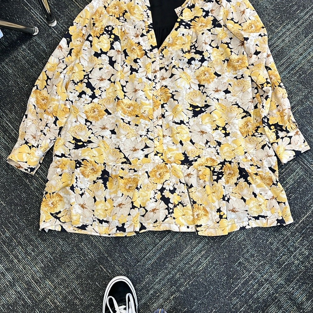 Floral Yellow and Black Women's Top